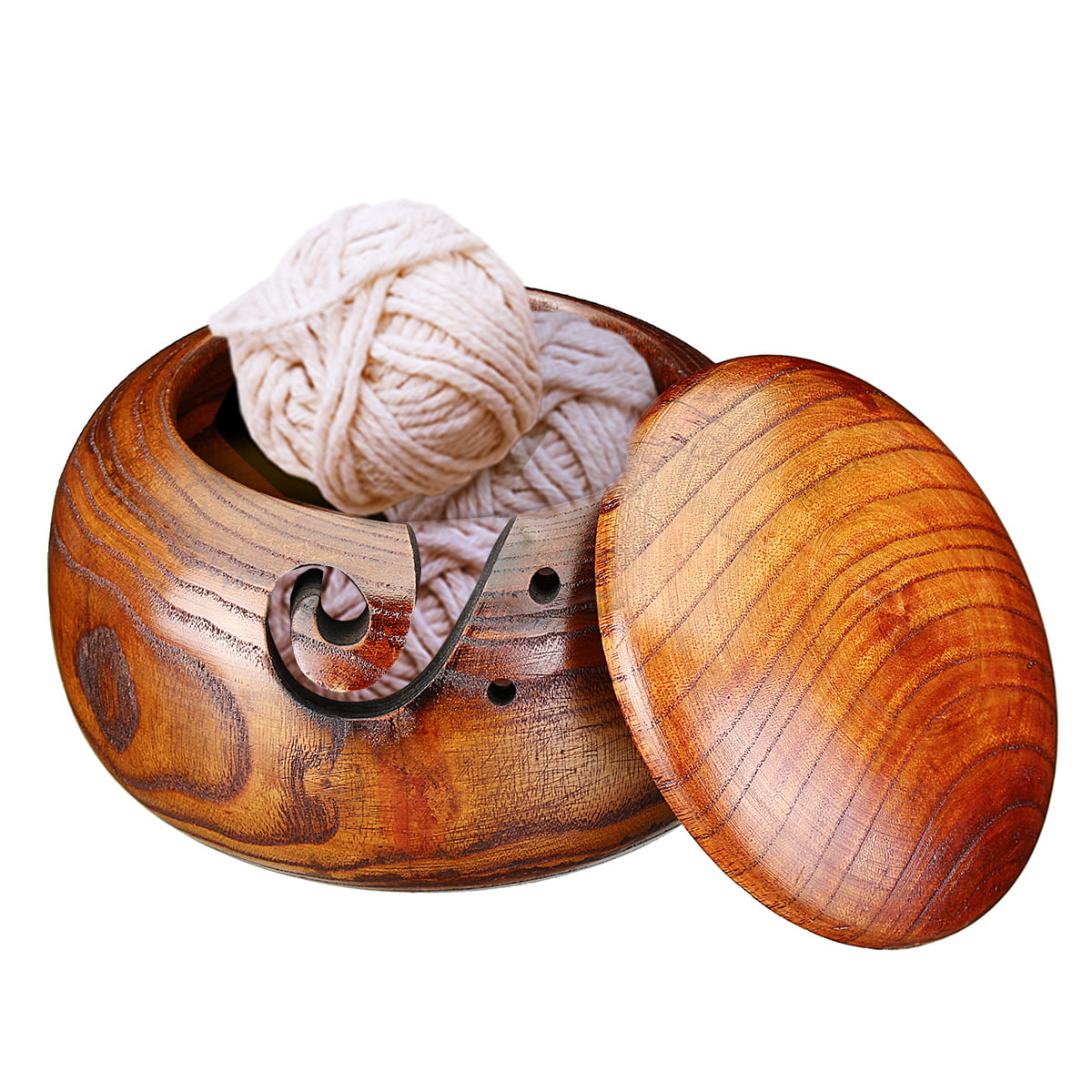arn Bowl Holder Storage Bowl Natural Wood for Knitting & Crochet Yarn Holder