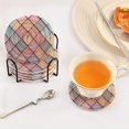 thumbnail image 3 of Yayeee 6 PCS Drink Coasters with Holder Set Woven Absorbent Round Tabletop Hot Pad, Pink Shimmering Pattern, 3 of 7