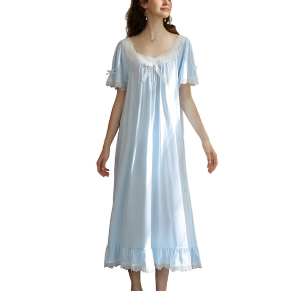 SWSMCLT Women's Victorian Nightgown Cute Pjs Comfy Soft Old Fashioned Sleeping Night Gown Vintage Princess Pajamas Blue Medium