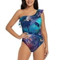 thumbnail image 4 of Daiia Underwater Turtle Dolphin Octopus Women's One Piece Swimsuits Personalized One Shoulder Swimwear Asymmetric Ruffle Bathing Suits-Small, 4 of 8