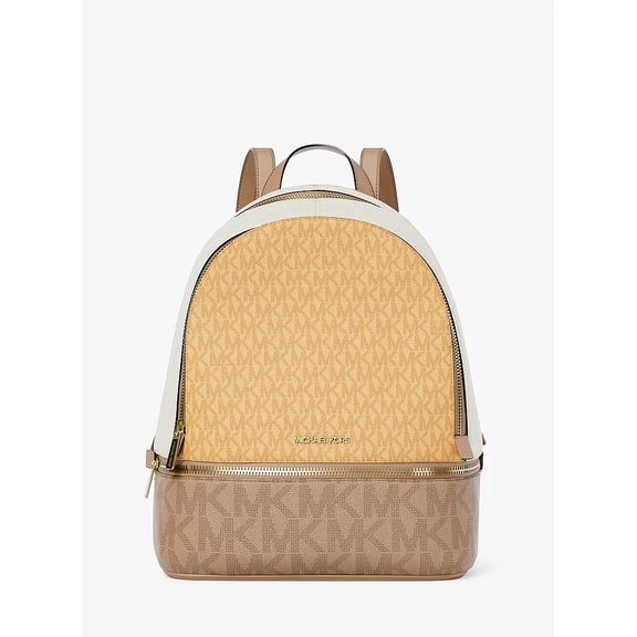 Michael Kors Rhea Medium Color-Block Signature Logo Backpack - Honeywht mlt