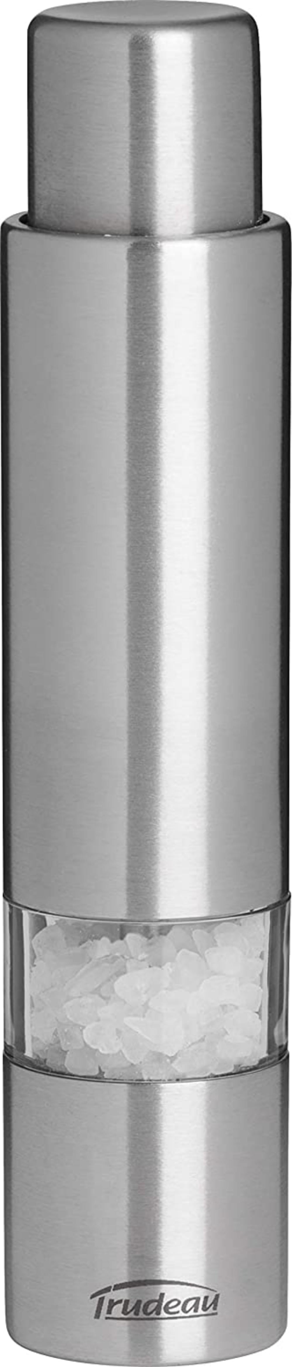 Silver Trudeau Stainless Steel 6 inch One-Hand Thumb Mill Salt Grinder 6