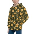 thumbnail image 2 of Picia Black Ink Green Plaid Sunflower Pattern Youth Hoodie - Warm Pullover Sweatshirt with Kangaroo Pocket, Ideal for Boys and Girls-Small, 2 of 6
