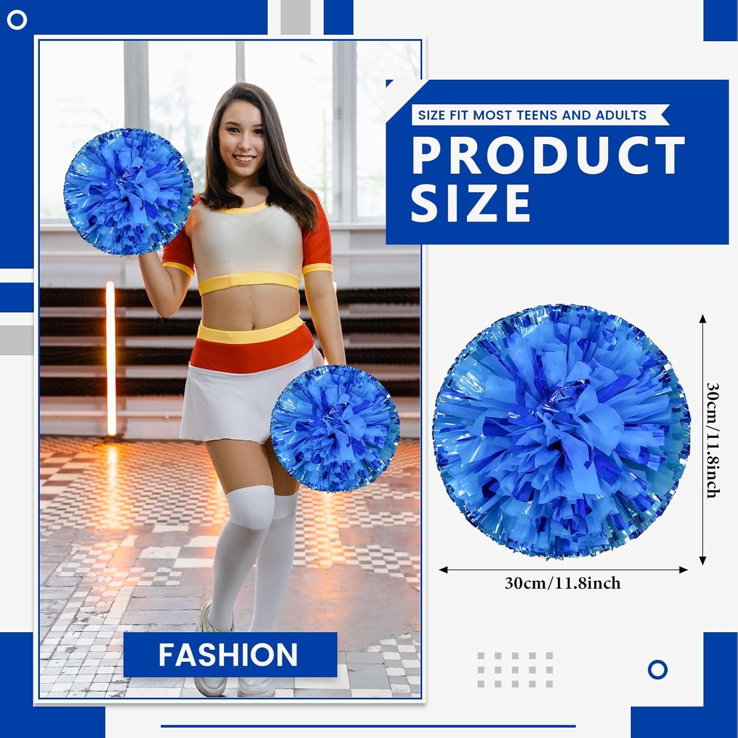 8 PCS Metallic Cheerleading Pom Pom for Team Spirit Sports Dance Cheering Kids Adults-Ring Style