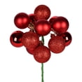 thumbnail image 1 of Vickerman 12" Plastic Ball Ornament Christmas Picks in Red (Set of 4), 1 of 2