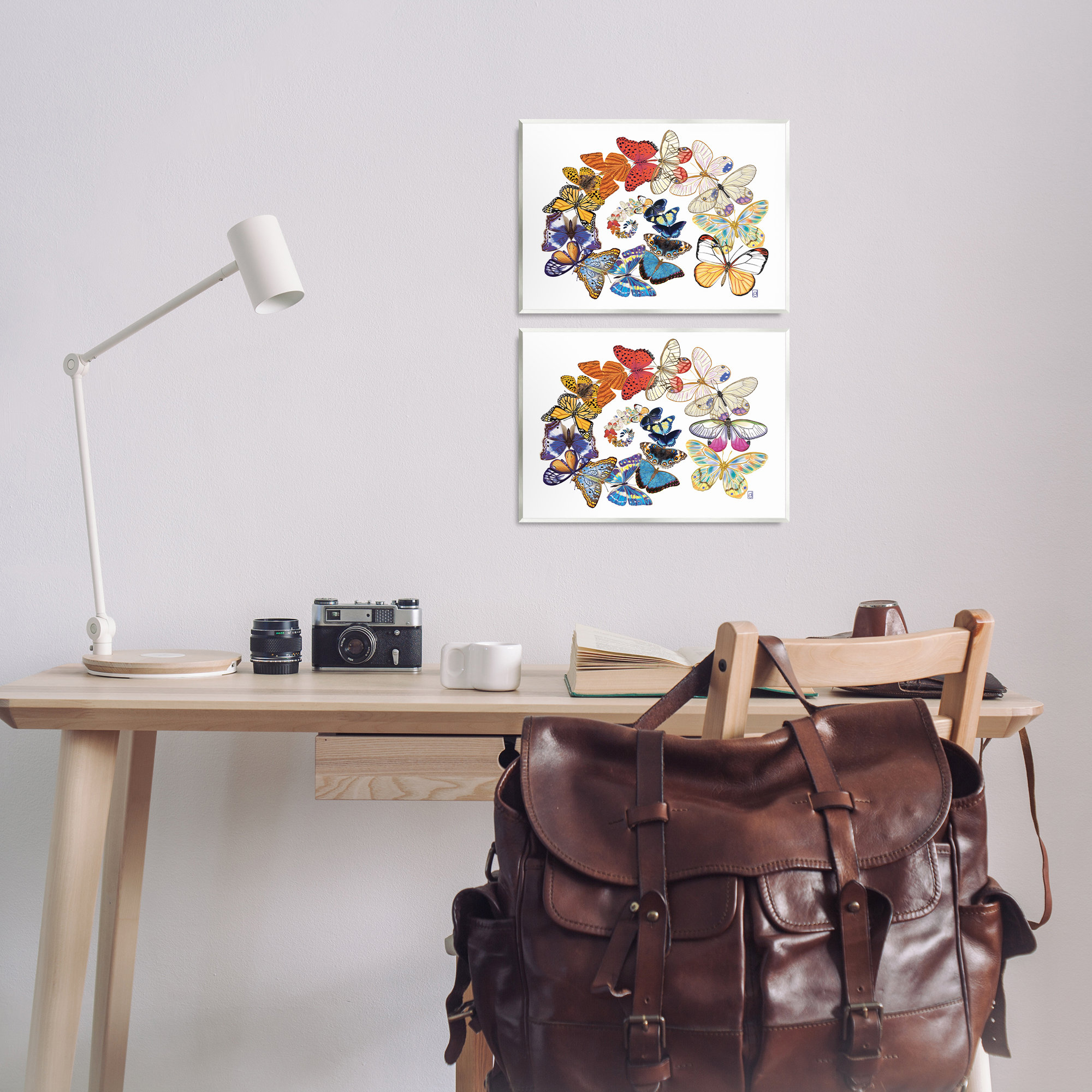 Stupell Industries Fly Away Butterfly Spirals Animals Painting Unframed Art Print Wall Art, 14 x 11, Set of 2