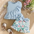 thumbnail image 2 of mgoYE Baby Girls Clothes 12 Months Baby Girls Outfit Short Sleeve Ruffle Romper Floral Shorts Headband Sets 0-18 Months(Light Blue,18-24 Months), 2 of 4