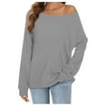 thumbnail image 2 of Women's Plus Size Casual Off Shoulder Long Sleeve Top Loose Fit Comfortable Solid Color Blouse Elegant Tunic, 2 of 2