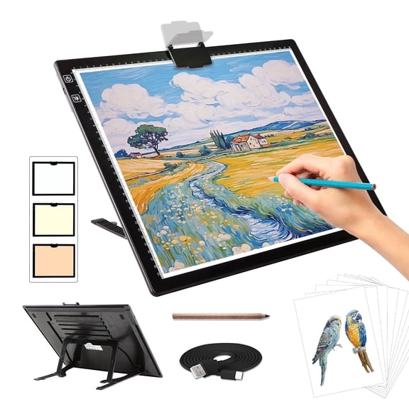 Elice Rechargeable Light Pad A3 for Diamond Painting Large Tracing Light Box with Stand and Clip 3 Color Dimmable & 6 Brightness Levels Light Board for Artists Drawing Sketching Animation