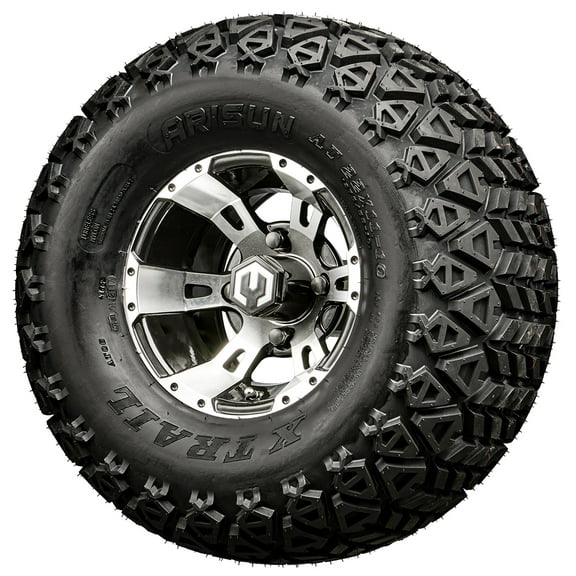 Golf Cart Wheels and Tires Combo - 10" MODZ® Ambush Black Machined - Set of 4