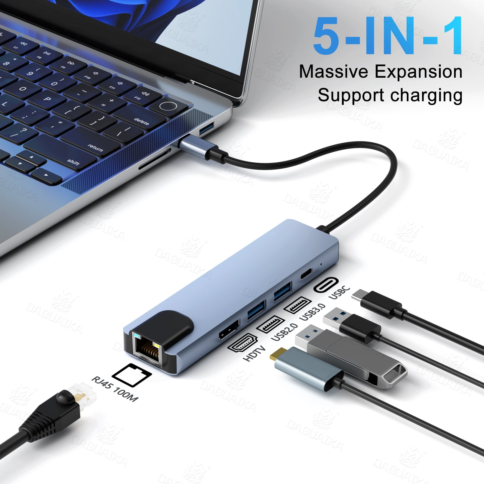 DOONJIEY  5 in 1 USB C HUB 100M RJ45 Ethernet Adapter 4K Type C 3.1 to USB 3.0 USB2.0 PD 100W for MacBook Huawei Sumsang