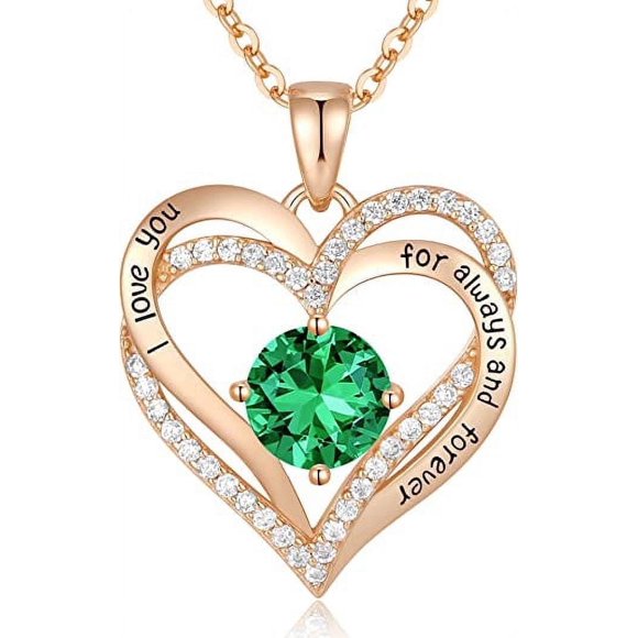 HESHPAWS Love Pendant Necklaces for Women  with Birthstone Zirconia, Christmas Birthday Anniversary Jewelry Gift for Women Wife