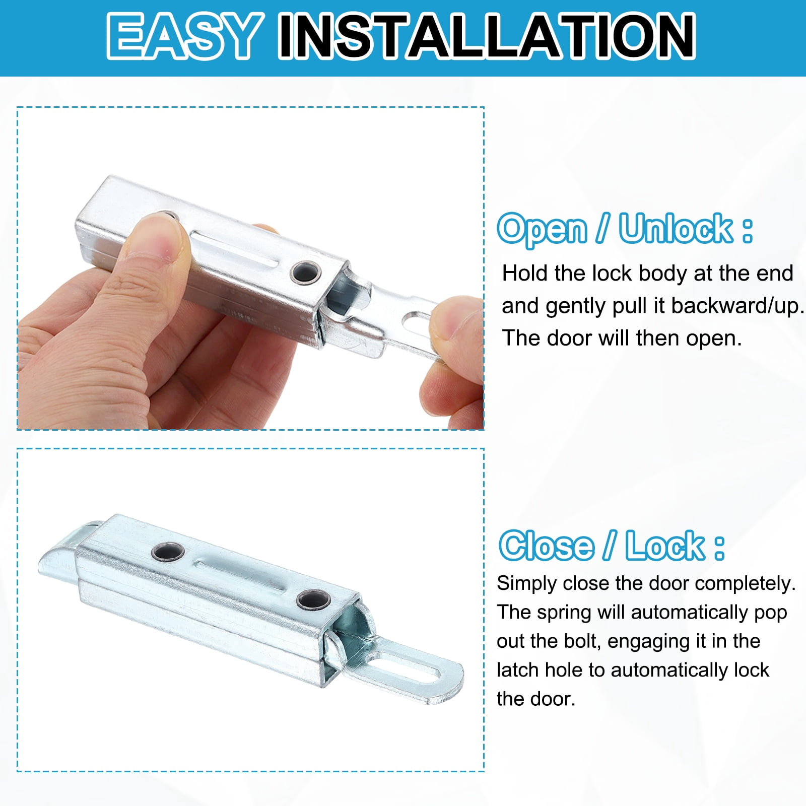 4 Pcs Slide Entry Slam Latch, 12.4 cm Automatic Spring Door Bolt Lock Zinc Plated Iron Cabinet Hardware Latches for Industrial Cabinet & Family House, Straight Type
