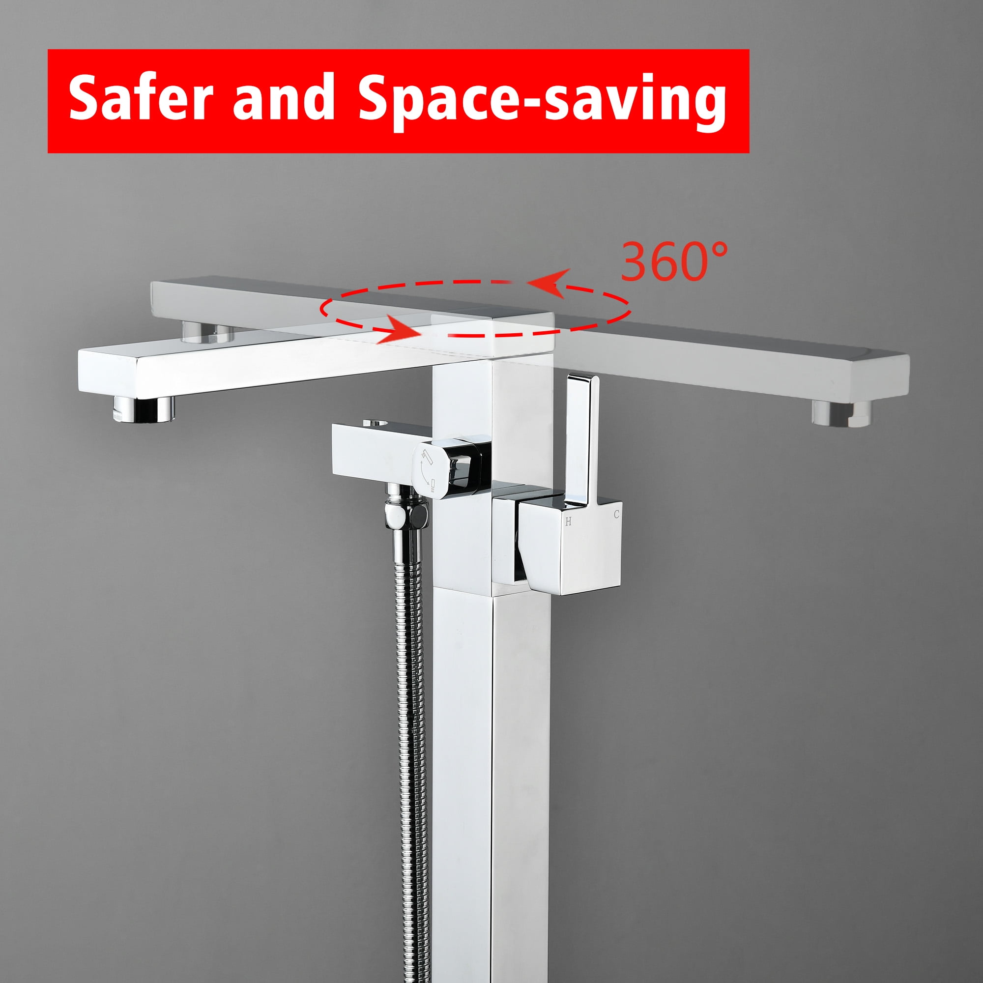 SUMERAIN Bathroom Freestanding Tub Faucet, Modern Floor Mount Tub Filler with Hand Shower High Flow, Chrome