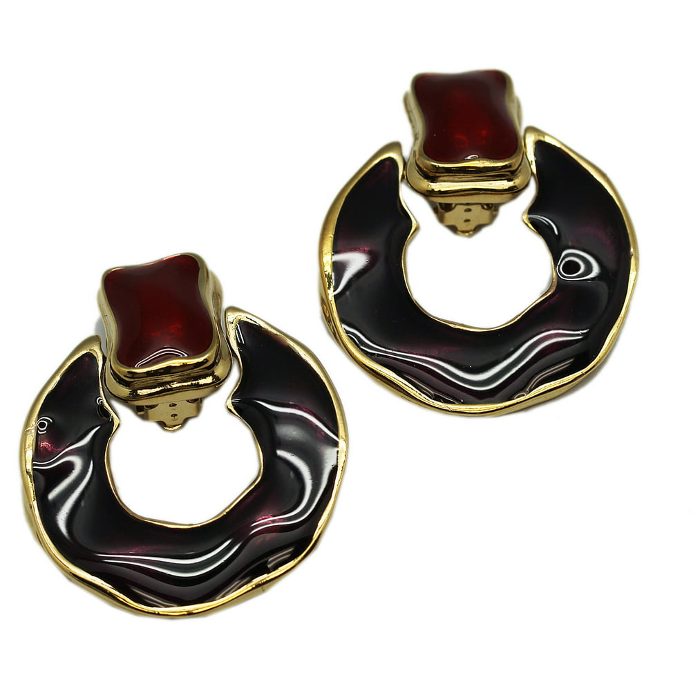 Fashion Clip On Earring - Golden Purple & Red Dangle Ring Clip On ...