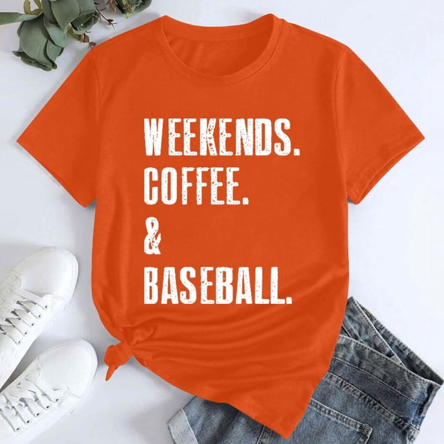 T-Shirt à Manches Courtes pour Femmes Seductiva Offres du Jour Liquidation Fins de Semaine pour Femmes Café Baseball T-Shirt Imprimé Coton Col Rond Décontracté Manches Courtes