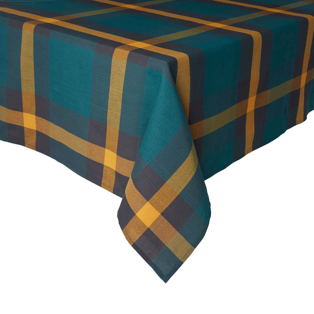 Mainstays Oversized Plaid Tablecloth, 60"W x 102"L, Teal, Available in