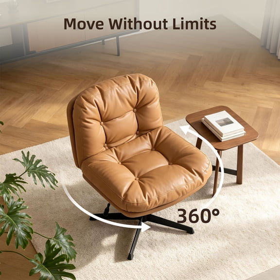 Modern Armless Office Chair with 360° Swivel, Adjustable PU Leather Desk Chair, Upholstered Computer Chair for Home Office and Study
