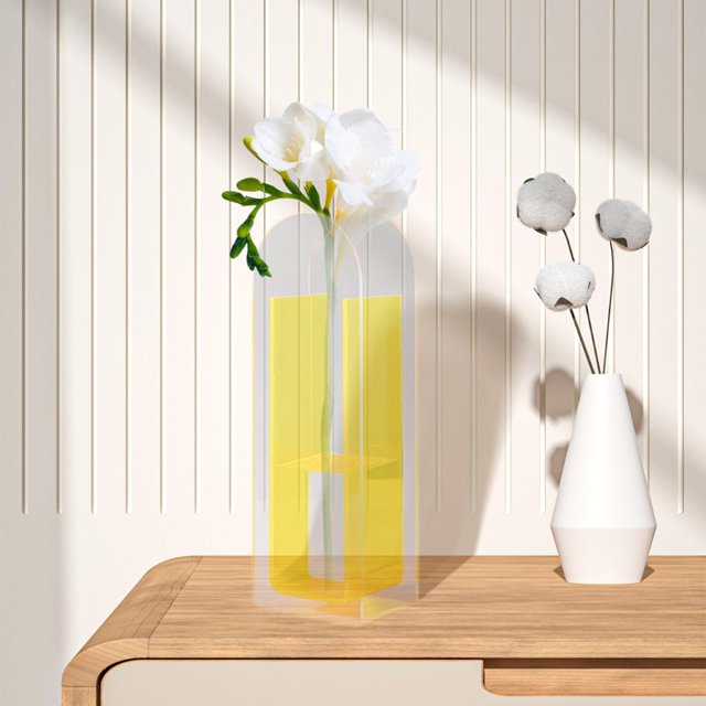 Jarrón de acrílico, jarrones de arte decorativo, contenedor Floral, maceta, centros de mesa para sala de estar, dormitorio, decoración del hogar medio amarillo BLESIY Jarrón nórdico moderno