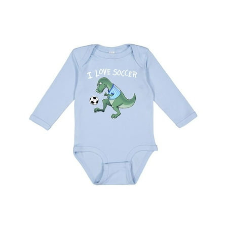 

Inktastic I Love Soccer-Dinosaur in Blue Gift Baby Boy or Baby Girl Long Sleeve Bodysuit