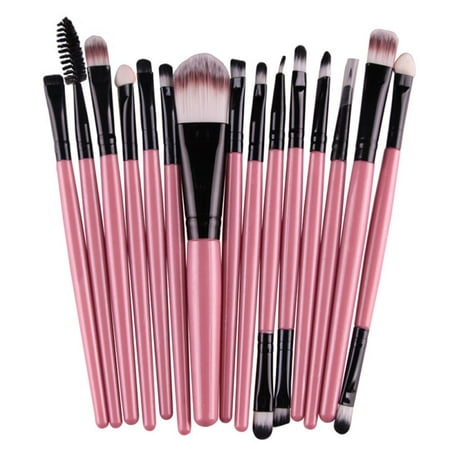 AngelCity 15Pcs Professional Cosmetic Brushes Kit Set Eyebrow Eyeliner Lip Blusher Foundation Powder Brushes