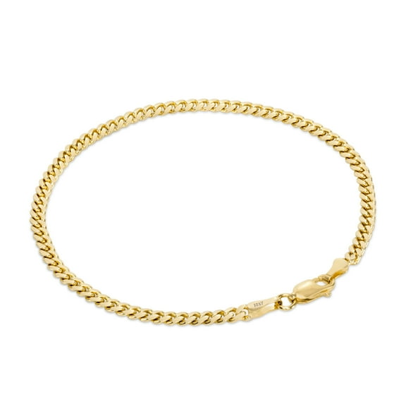 Nuragold 10k Real Yellow Gold Solid Miami Cuban Link 3.5mm Chain Bracelet (7"-9") Italian Jewelry for Men & Women