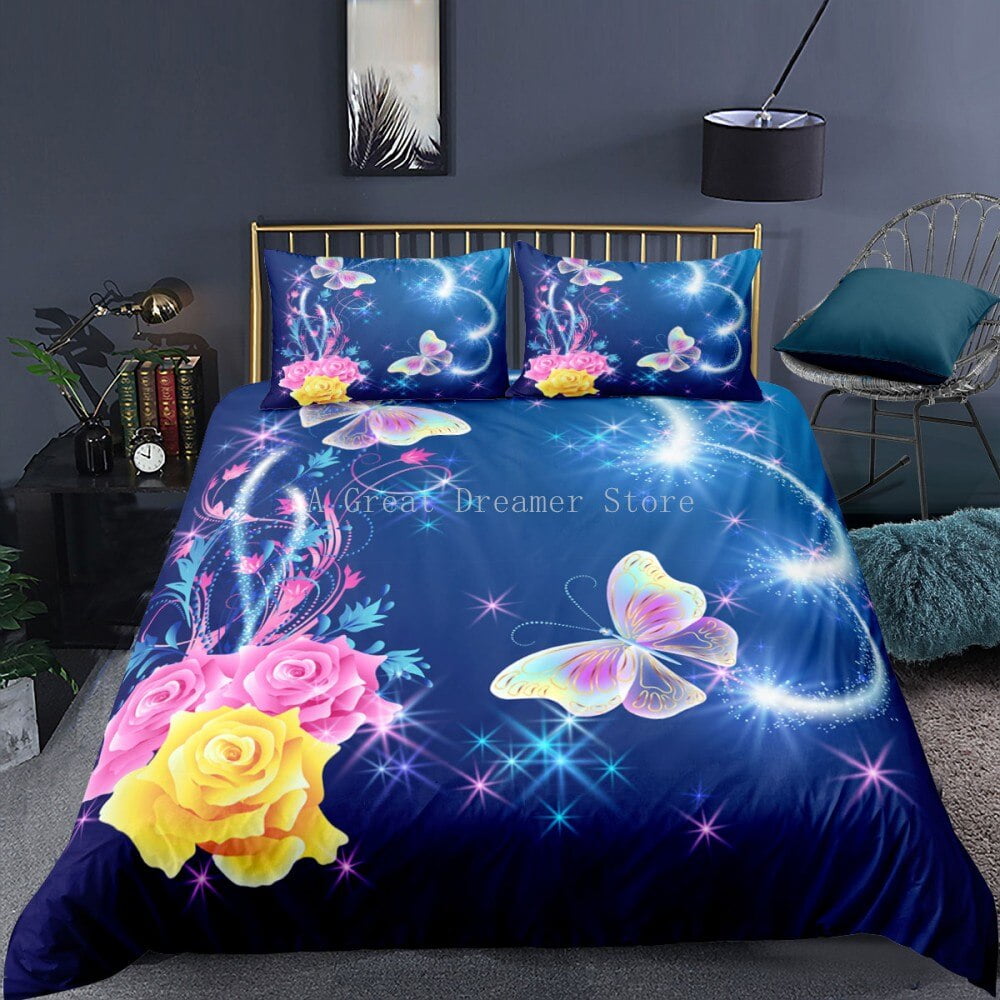 Beautiful Butterfly Flower Bedding Set Purple Duvet Cover Sets
