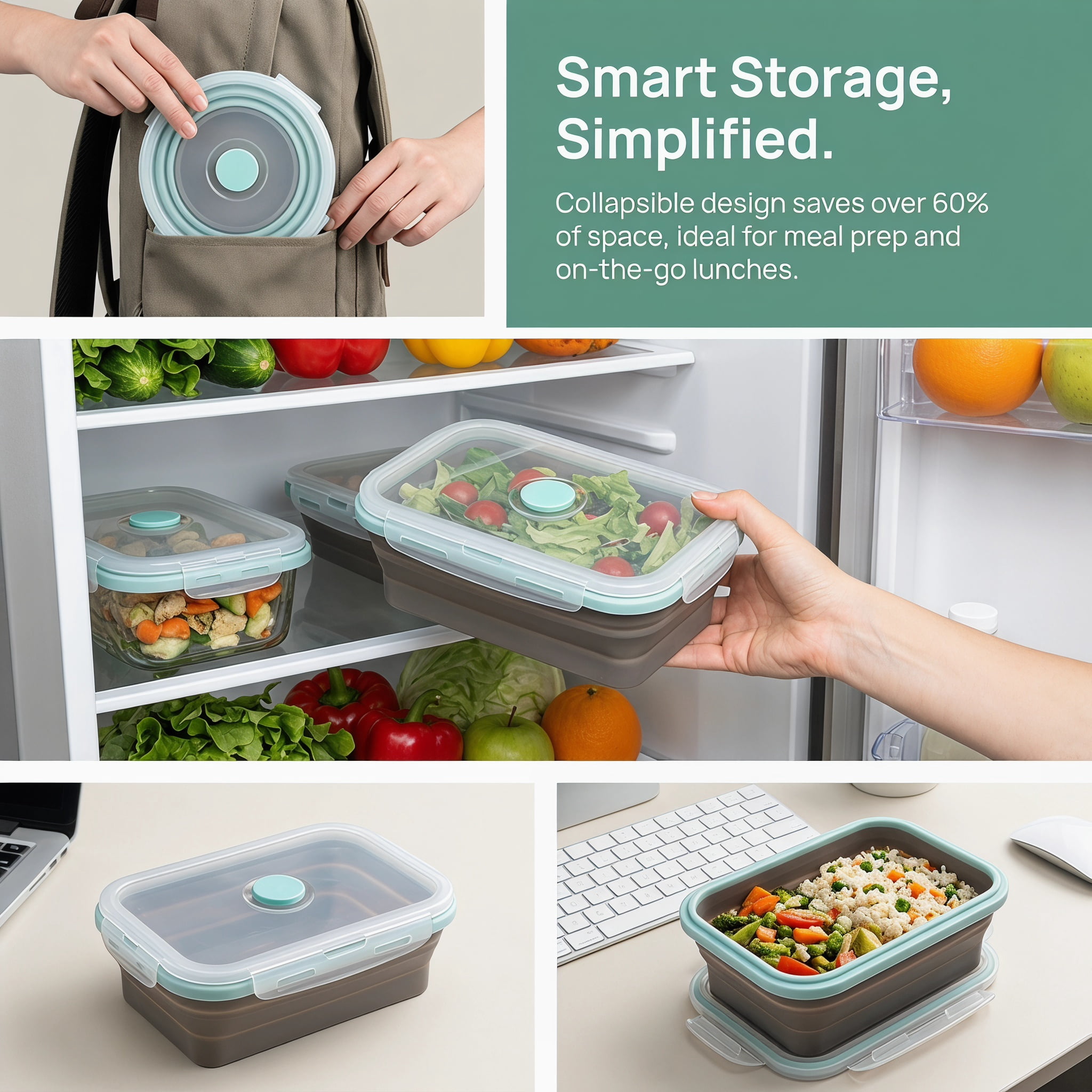 Collapsible Silicone Food Storage Container with Airtight Locking Lid, 20oz Round Expandable Lunch Box for Meal Prep and Travel, Space-Saving Leak-Proof Bento Box for, Office, and Camping
