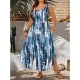 thumbnail image 7 of Blue Sleeveless Round Neck Abstract Tie-Dye Print Maxi Dress For Women, 7 of 7