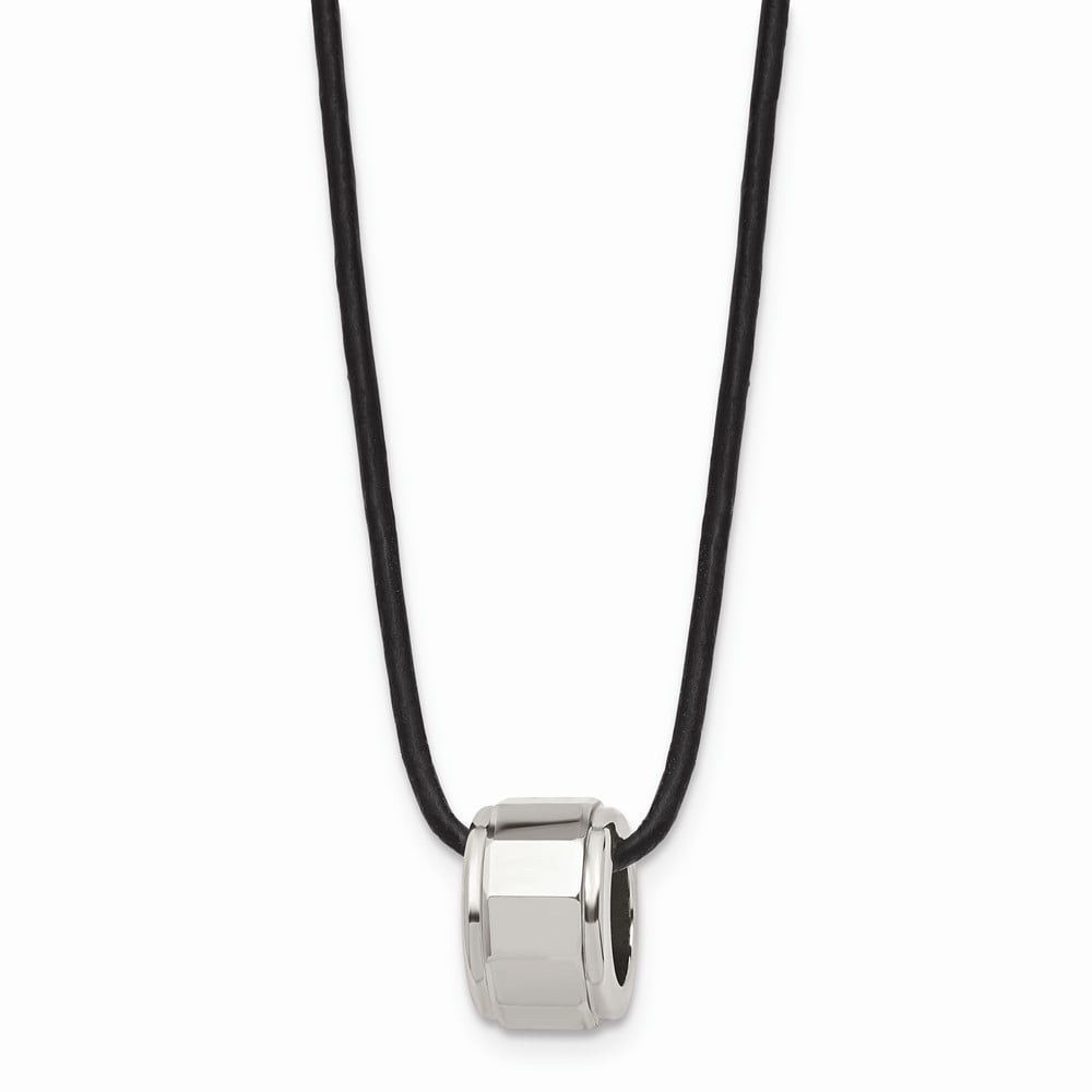 PriceRock Tungsten Polished Leather Cord Necklace 18 Inches Long 