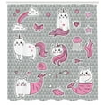 thumbnail image 3 of Ambesonne Unicorn Cat Shower Curtain, Mermaid Cat, 69"Wx84"L, Grey Pale Pink White, 3 of 3