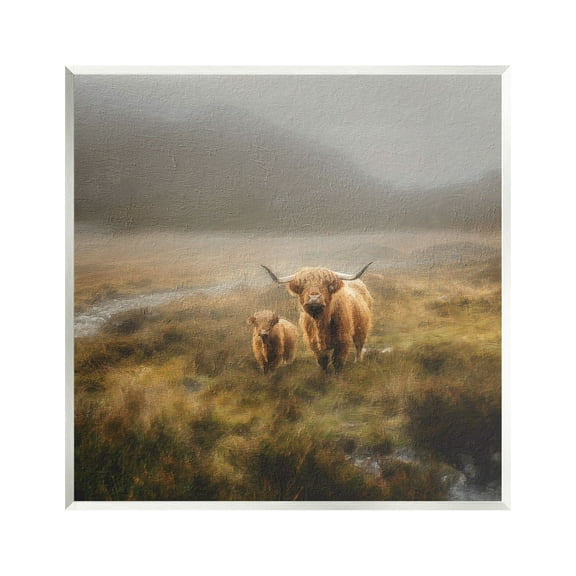 Stupell Industries Highland Cows Rural Landscape Animals & Insects Photography Unframed Art Print Wall Art, 12 x 12