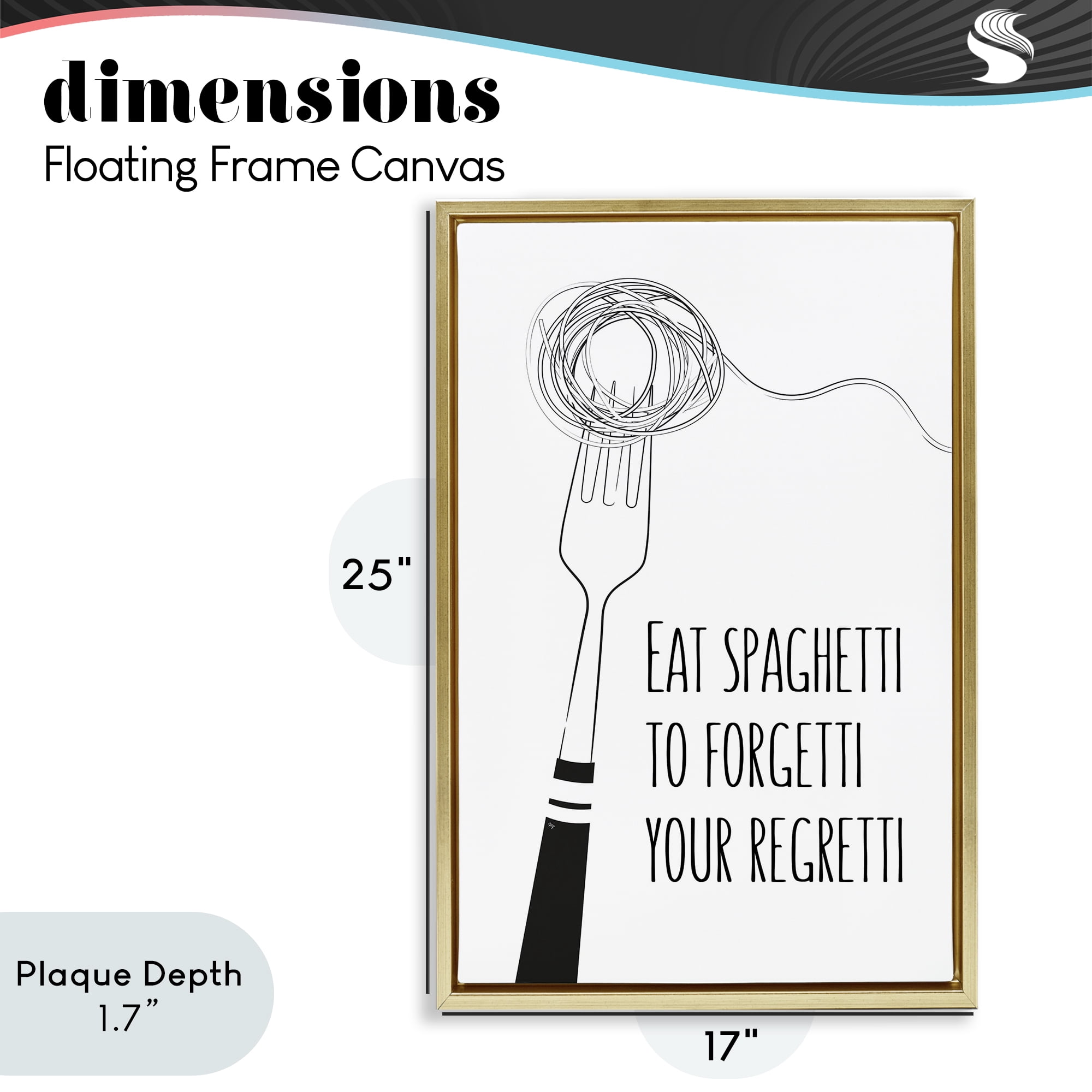Stupell Industries Funny Spaghetti Sass Gold Framed Floater Canvas Wall Art, design by Martina Pavlova