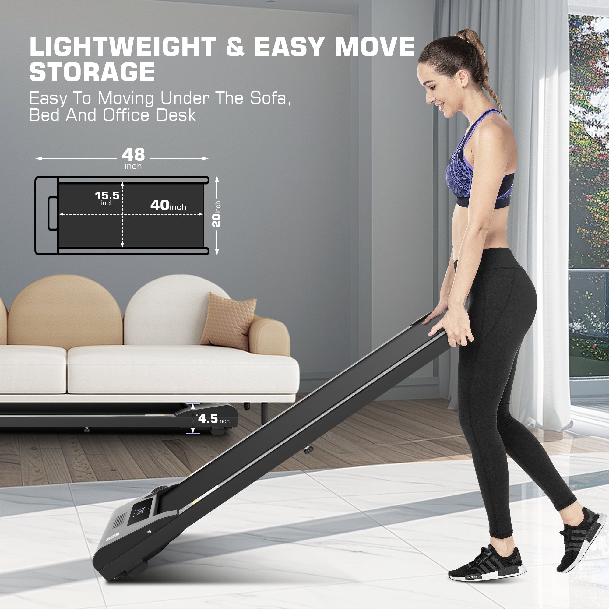 Walking Pad 2.5HP Brushless Motor 300lbs Weight Capacity,Portable Under Desk Treadmill with App Remote Control,Low-Noise Desk Treadmill in LED Display,Installation-Free
