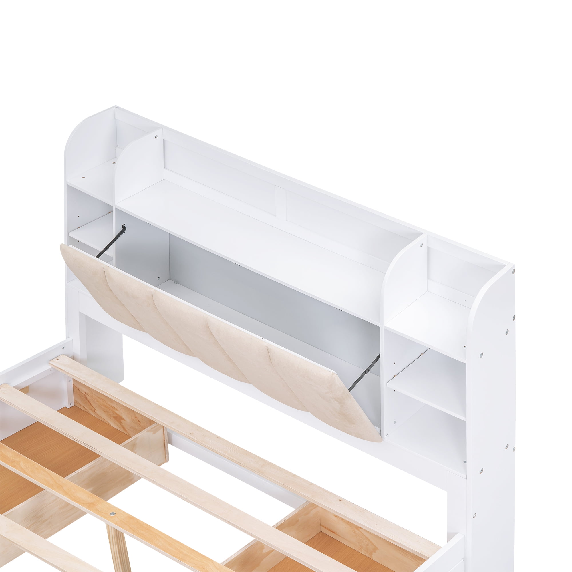 Euroco Wood Queen Platform Bed, Upholstered with Storage Headboard and 4 Drawers for Kids and Adults Bedroom, White