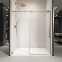 72 in. W x 76 in. H Single Sliding Frameless Shower Enclosure With Clear Glass in Brushed Gold