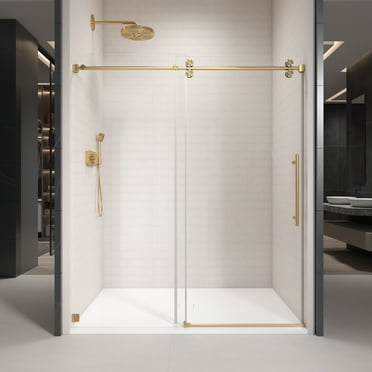 72 in. W x 76 in. H Single Sliding Frameless Shower Enclosure With Clear Glass in Brushed Gold