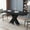 Black table top Black leg, variant on Stretchable Dining Table, Modern Square Dining Table, Black Marble Table Top+MDF X-Shape Table Leg with Metal Base
