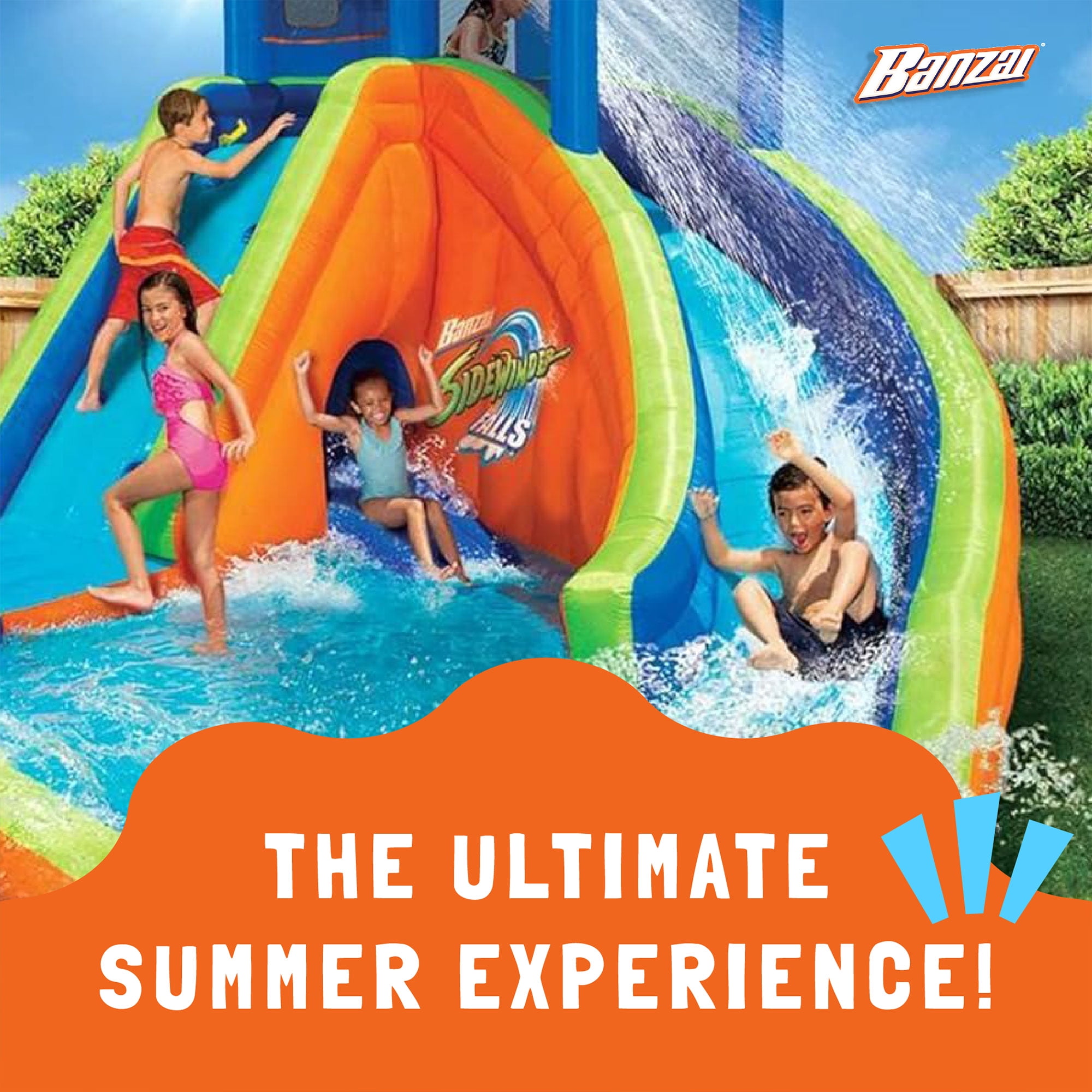 Banzai Sidewinder Falls Inflatable Water Slide and Park Pool, Multi-Color