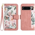 thumbnail image 3 of Allytech for Google Pixel 8 Pro Wallet Case, Premium PU Leather Cards Slots Shoulder Strap Hand Wrist Fashion Floral Pattern Wallet Phone Case for Google Pixel 8 Pro - Pink, 3 of 14