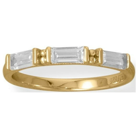 Precious Stars 14K Yellow Gold Plated Sterling Silver Cubic Zirconia Baguette Ring