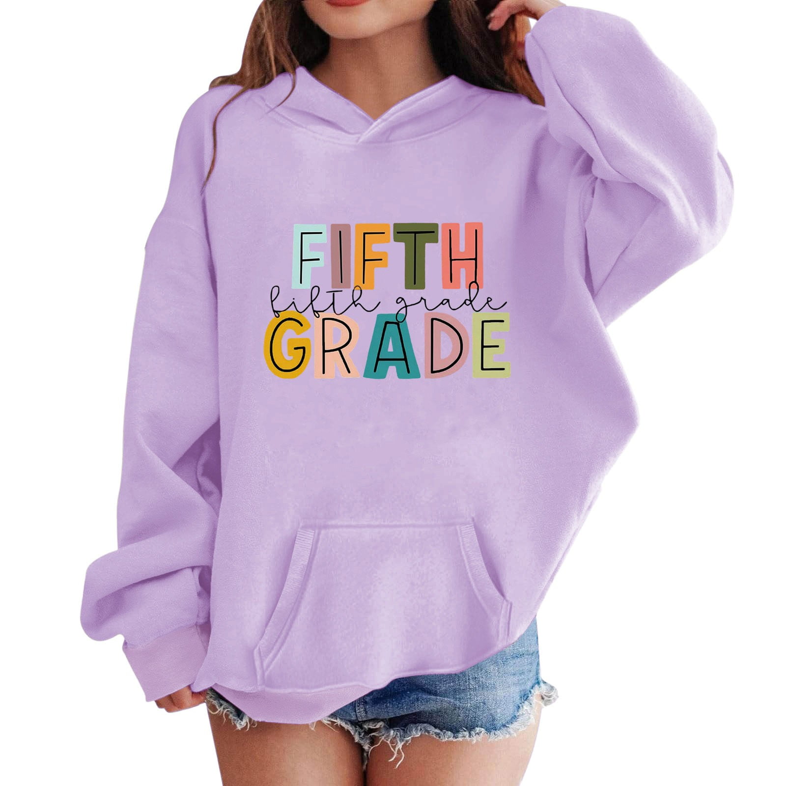 EnJoCho Oversized Sweatshirt for Girls Boys Crewneck Drop Shoulder Pullover Hoodies Top Cute Comfort Layering School Unifor𝗆 Clothes Youth Girls Back-to-School Grade Print Hoodie