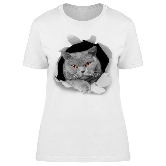 Cat Coming Out From A Hole T-Shirt Women -Image by Shutterstock Women T-Shirt, Female x-Large