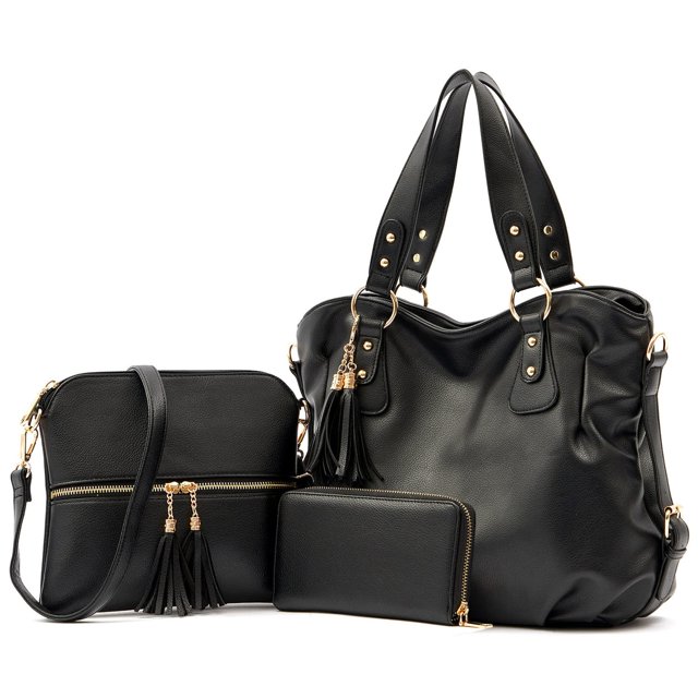 Set de bolsos y carteras Qiyuer para mujer, color negro, 3 unidades
