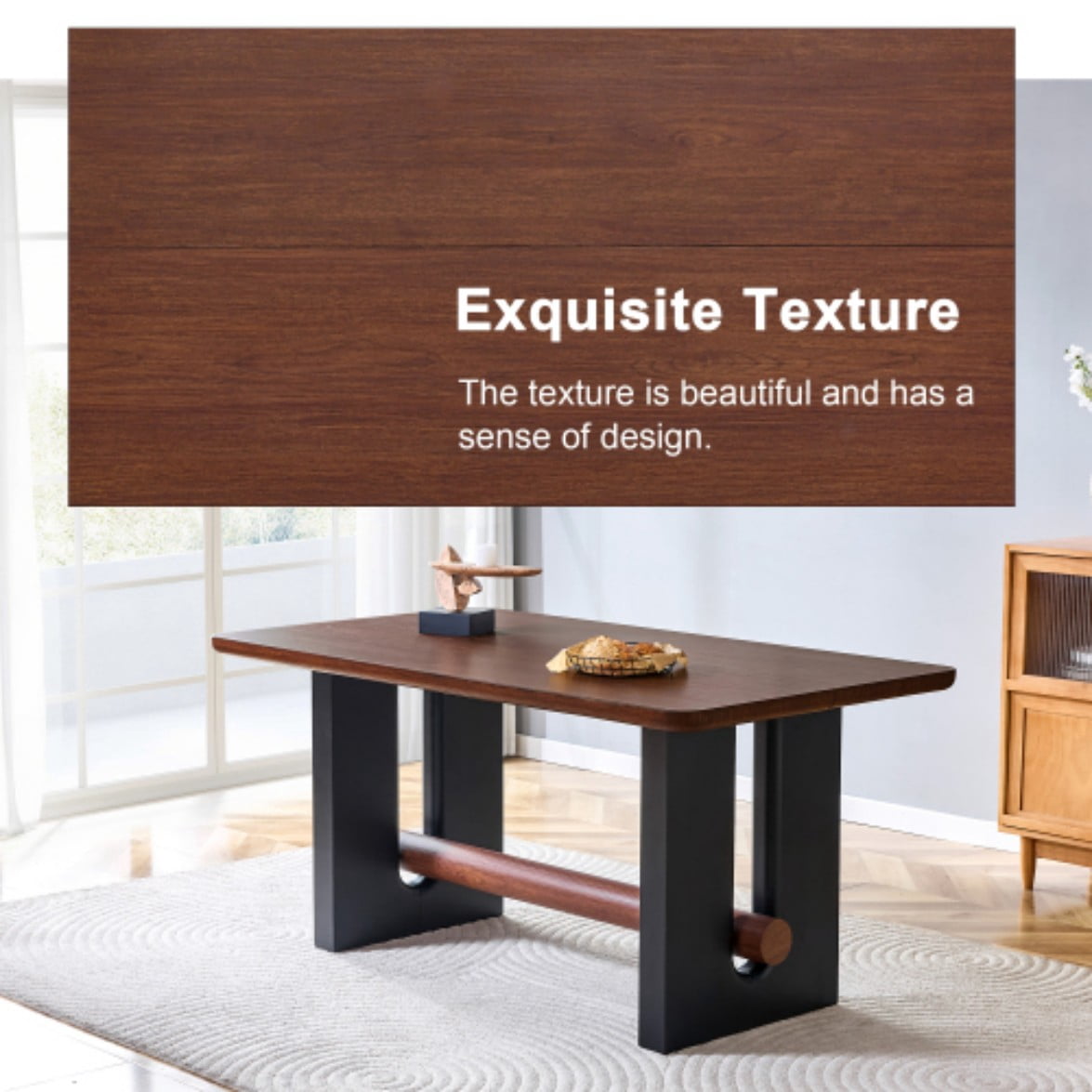 Modern Dining Table, Kitchen Table for 2-4 People, Compact MDF Dining Room Table for Small Spaces, Apartments & Nooks, Walnut & Black