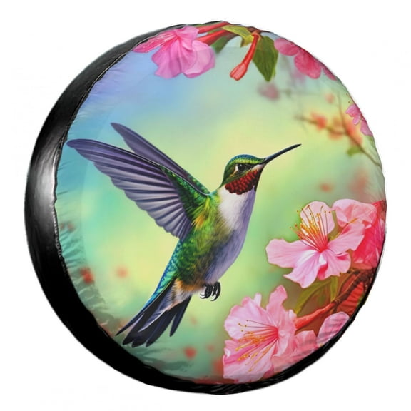 KAKALAD Flowers And Hummingbird 01 Spare Tire Cover Weatherproof Universal Vehicle Accessories 14 Inch