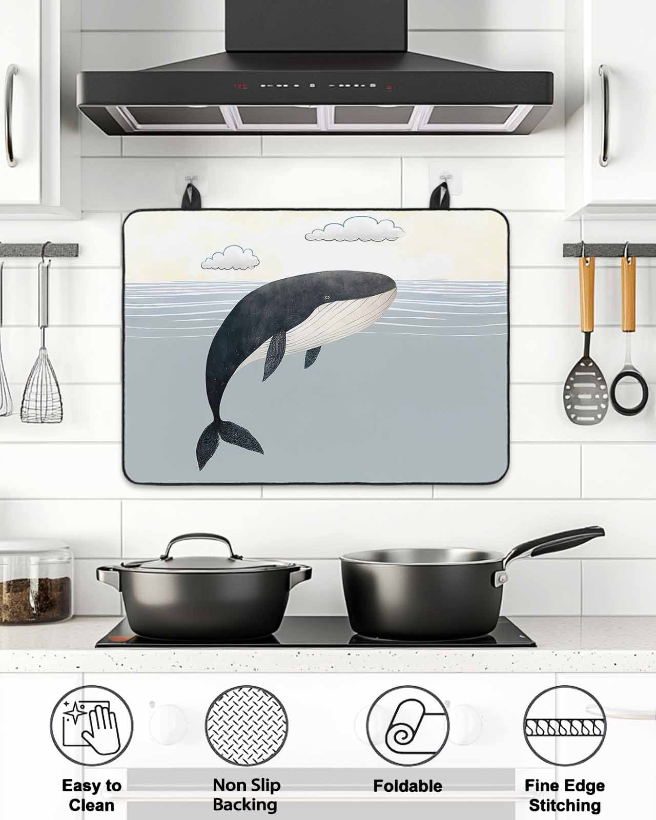 Stove Top Covers for Electric Stove, Whale Glass Stovetop Cover Protector, Ocean Coastal Fish Aqua Beach Orange Sky Induction Cooktop Protector Oven Mat for Kitchen Countertop 24"x21"