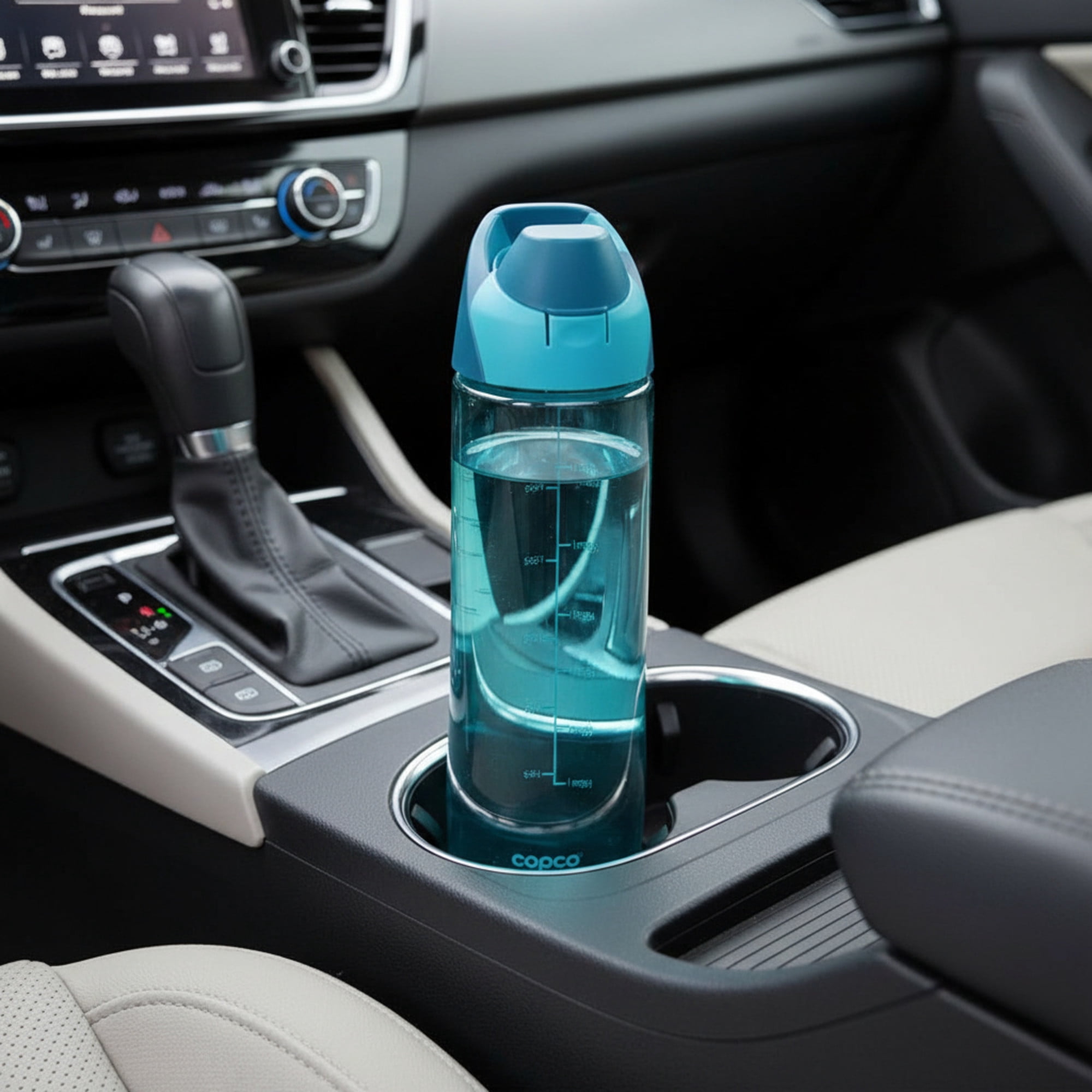 Copco ClipGo 24 Oz Tritan Water Bottle, Set of 2 – Teal Reusable Drink Containers with Graduation Markings, Clip Handle & Carry Loop, BPA Free & Comfortable to Carry, Cup Holder Friendly