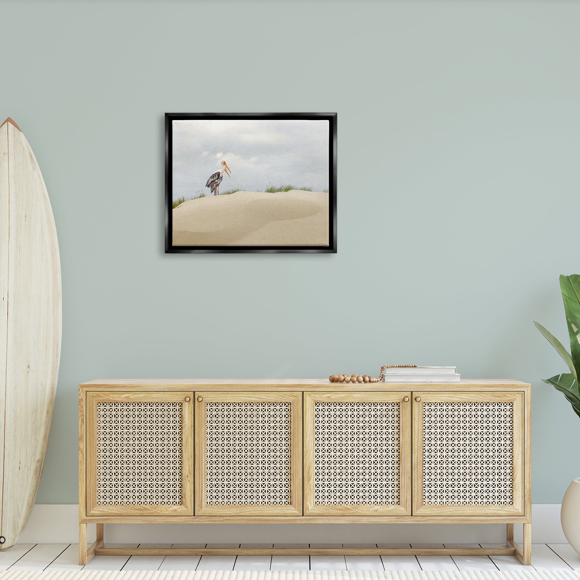 Stupell Pelican Duo Sandy Beach Dunes Landscape Painting Black Floater Framed Art Print Wall Art