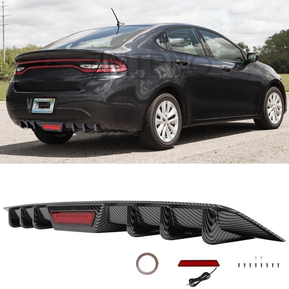 For Dodge Dart 2013-2016 Carbon Fiber Rear Bumper Diffuser w/ LED Tail Light